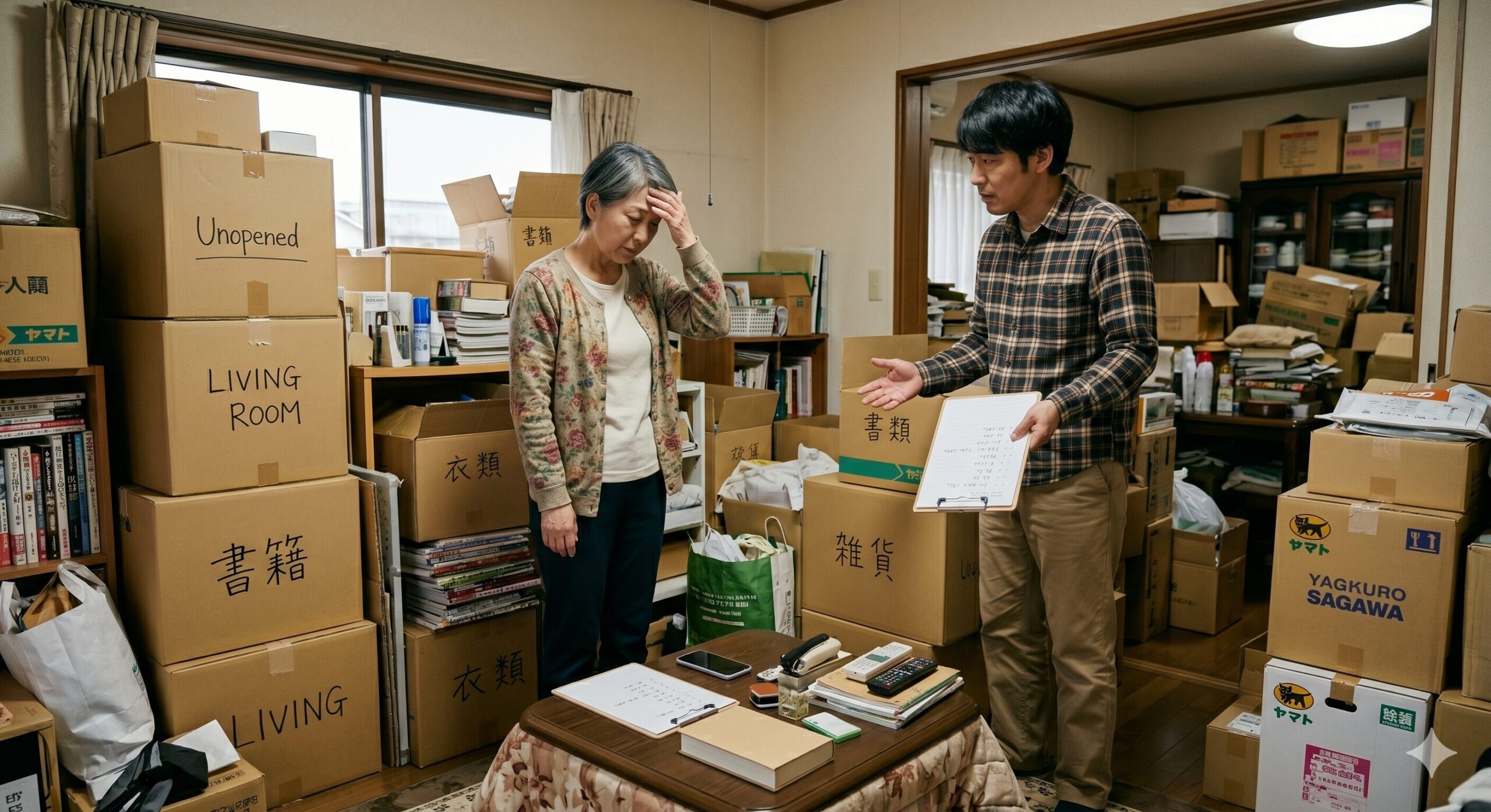 荷物が溢れている自宅
